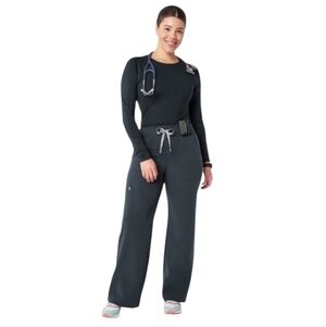 LP FIGS Isabel Wide Leg Scrub Pants Black Grey Drawstring